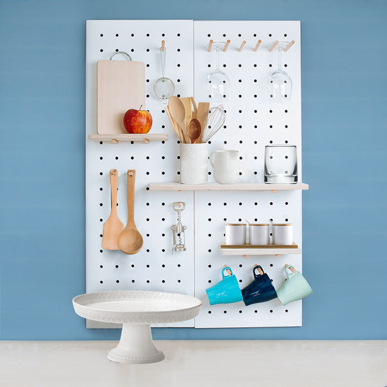 Large Colorful Wooden Pegboard Wall Shelves Organizer - Iwoodliving