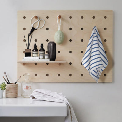 Modern Wood Peg Board Wall Shelf : Large Square 24 X 36 / Peloton /  Floating Shelves / Pegboard Display / 